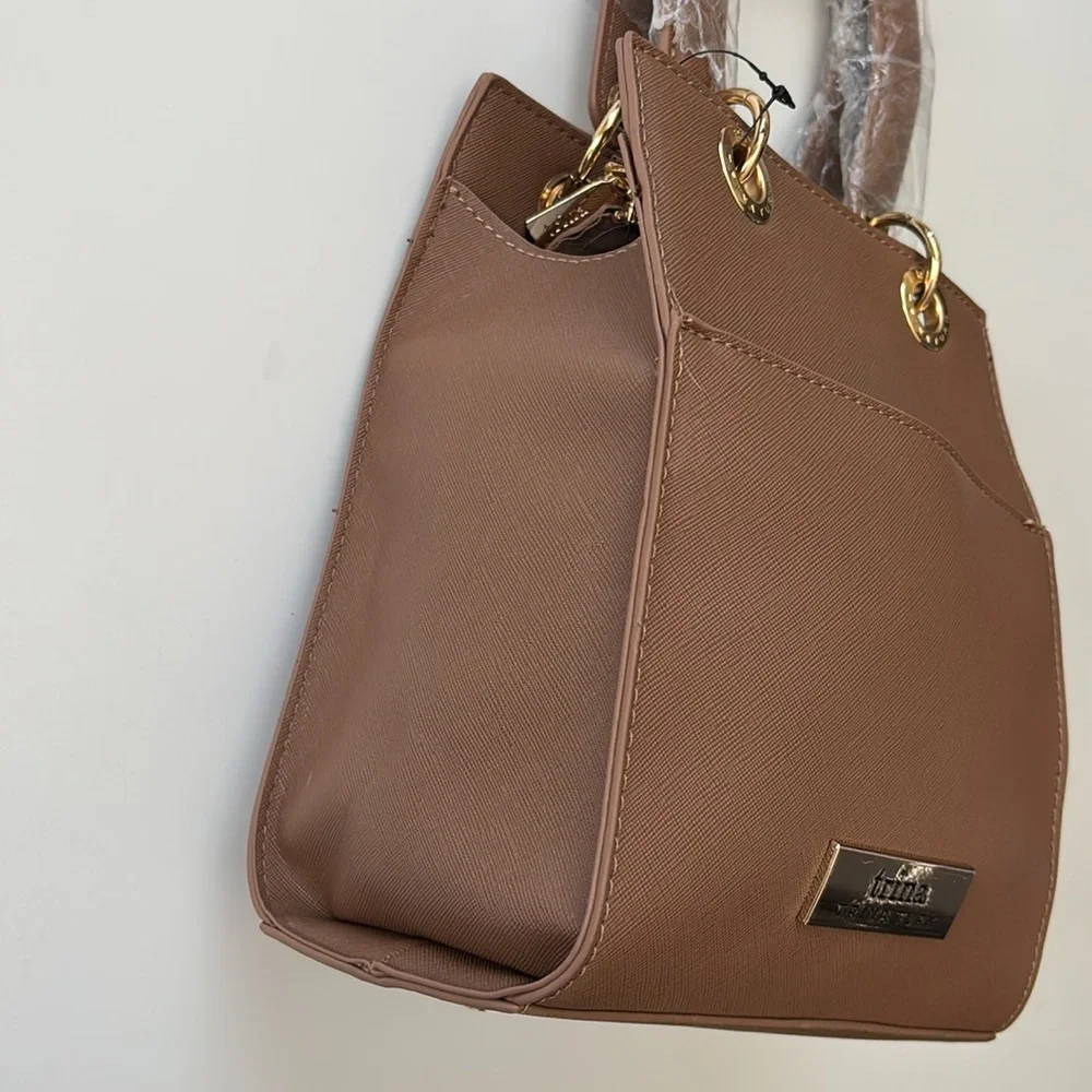 Trina Turk Khaki Vegan Leather Double Handle Shoulder Crossbody Bag